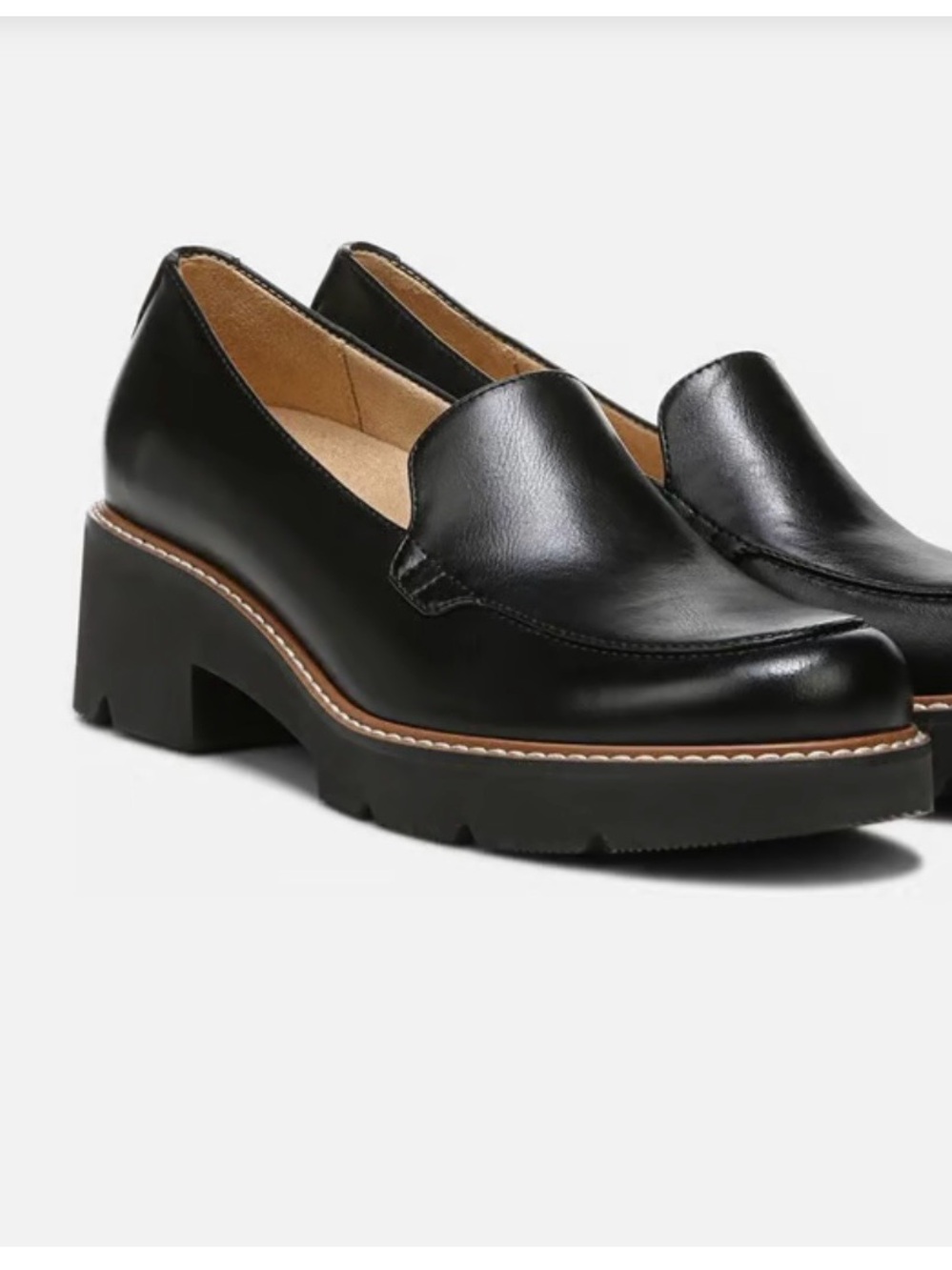Naturalizer Cabaret Black Leather Lug-Sole Slip-On Loafer